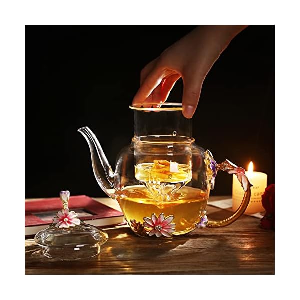   Luka-Tech-35OZ-Enamel-Glass-Flower-Teapot-With-Removable-Loose-Tea-Leaf-Infuser-Tea-MakerGifts-For-WomenMomMothers-DayChristmasBirthdayValentines-Day