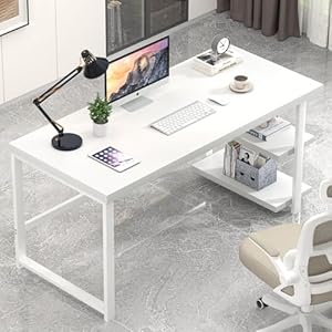 Excefurwhitecomputerdeskmodernhomeofficedeskwithstorageshelfwoodandmetalwritingstudytableforlivingroombedroom53inch Urban Country Home Decor Excefur white computer desk modern home office desk with storage shelf wood and metal writing study table for living room bedroom 53 inch urban country home decor
