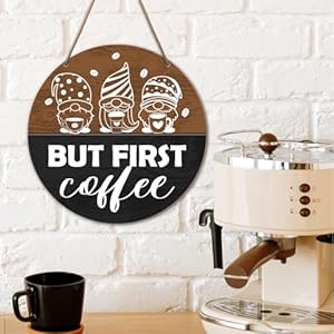 Coffee Bar Gnome Sign Decor Coffee Farmhouse Wood Hanging Sign Decor Coffee Station Cafe Wall Sign Decorations for Kitchen Coffee Bar Corner Gift for Woman Man Coffee Lover But First Coffee