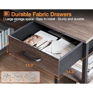 ODK Office Small Computer Desk Home Table with Fabric Drawers Storage Shelves Modern Writing Desk Grey Oak 48×16