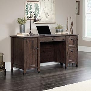 Sauder carson forge rustic vintage computer desk with drawers storage 5906 l x 2347 w x 2953 h coffee oak  urban country home decor