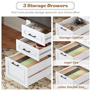 SEDETA Office Desk with 3 Drawers 55 Executive Computer Desk with Storage Drawers Farmhouse Desk with Power Outlet for Home Office White