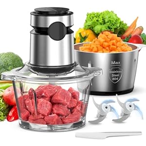 Electric Food Processor Chopper Meat Grinder - 8 Cup Veggie Chopper with 2 Bowls, 2-Speed, Bi-Level Blades, vegetable cutter For Vegetable, Nuts, Onion, Garlic, Baby Food & Family Use Electric Food Processor Chopper Meat Grinder 8 Cup Veggie Chopper with 2 Bowls 2 Speed Bi Level Blades vegetable cutter For Vegetable Nuts Onion Garlic Baby Food Family Use