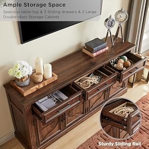 Jxqtlingmu 66 large buffet sideboard cabinet with 4 doors and 3 drawers buffet table coffee bar wine bar storage cabinet for dining room living room hallway dark brown  urban country home decor
