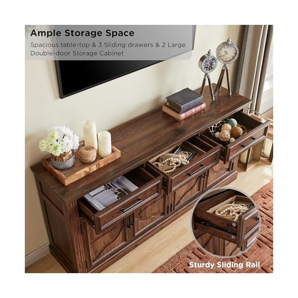 Jxqtlingmu 66 large buffet sideboard cabinet with 4 doors and 3 drawers buffet table coffee bar wine bar storage cabinet for dining room living room hallway dark brown  urban country home decor