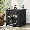   Farmhouse-End-Table-with-Charging-Station-24-Large-Sofa-Side-Table-with-Glass-Barn-DoorBlack-Nightstand-with-Adjustable-Storage-ShelfWood-Square-Bedside-Table-for-Living-RoomBedroom
