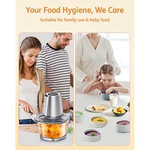 Food Processor Chopper Meat Grinder 2 Speed 500W Electric Meat Chopper with 8 Cup Glass Bowl Bi Level Blades for Kitchen Home Use Baby Food Onion Vegetables Silver