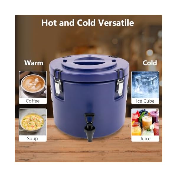 53 gallon insulated beverage cooler dispenser with stainless steel interior and spout portable sports cooler for camping hot drink dispenser for hot tea coffee cold milk water juice blue  urban country home decor