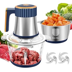 Food Processor 5 Speed Meat Grinder Electric Food Chopper with 2 Bowls 8 Cup8 Cup 4 Bi Level Blades Mini Kitchen Cutter for Vegetable Onion Garlic Meat Nuts and Baby Food 300W Blue 2L