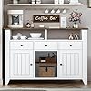 4ever2buy Farmhouse Coffee Bar Cabinet with Storage 47 Inch Coffee Bar with 3 Drawers 2 Doors White Buffet Cabinet with Open Shelf Kitchen Coffee Bar Cabinet for Living Dining Room