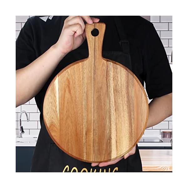 Acacia wood cutting board with handle wooden chopping board round cutting boards for kitchen decor large charcuterie board tray teak meat cheese board bread serving platter butcher block pizza board  urban country home decor