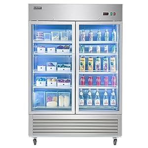 Commercial Refrigerator, 54″ 2 Glass Door Display Refrigerator with 42.2 cu. ft. Capacity, Reach in Merchandise Fridge Stainless Steel Beverage Cooler with Adjustable Shelves for Restaurant