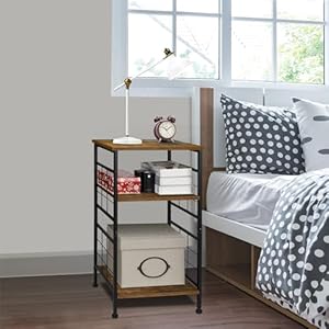   GIOTORENT-3-Tier-Tall-End-Table-Narrow-Night-Stand-with-Design-Sturdy-Frame-Small-Bed-Side-Table-for-Small-Space-in-Living-RoomBedroomOfficeBathroomBrown