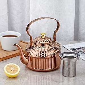 SANQIAHOME Antique 1.5L (50Oz) Stainless Steel Teapot with Infuser copper SANQIAHOME Antique 15L 50Oz Stainless Steel Teapot with Infuser copper