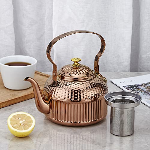 SANQIAHOME-Antique-15L-50Oz-Stainless-Steel-Teapot-with-Infuser-copper SANQIAHOME Antique 15L 50Oz Stainless Steel Teapot with Infuser copper