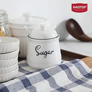   HAOTOP-Farmhouse-Porcelain-Sugar-Bowl-with-Lid-and-Spoon-12ozEasy-to-Clean-White