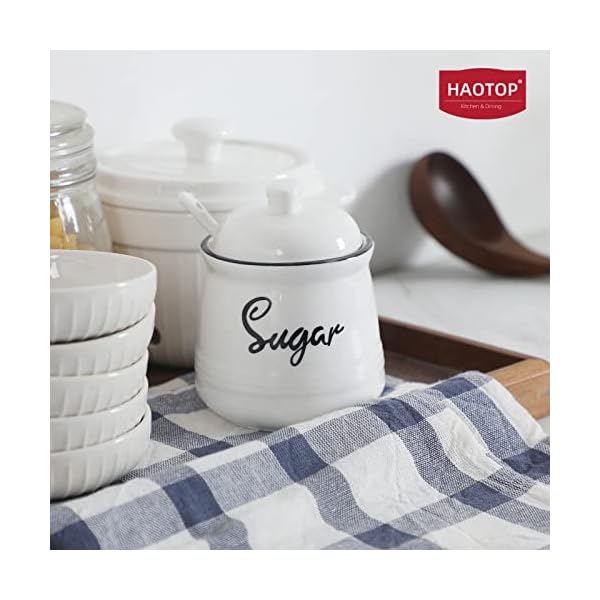   HAOTOP-Farmhouse-Porcelain-Sugar-Bowl-with-Lid-and-Spoon-12ozEasy-to-Clean-White