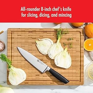 Zwilling all star 8 inch chef knife razor sharp german knife made in company owned german factory with special formula steel perfected for almost 300 years dishwasher safe rose gold end cap  urban country home decor