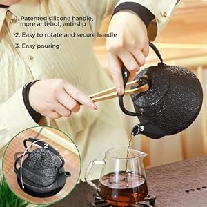   Cast-Iron-Teapot-32oz-Japanese-Sakura-Blossom-Pattern-Tea-Kettle-Stovetop-Safe-Infuser-for-Loose-Leaf-Coffee-Silicone-Handle-Enamel-Interior-950ml-Blue