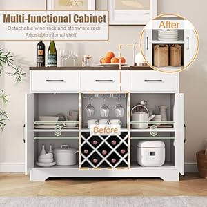 Coffee Bar Cabinet Farmhouse Buffet Cabinet with Storage, Kitchen Sideboard Cabinet with Drawers & Wine Glass Rack, Wine Bar Cabinet for Home, Dining Room Furniture Coffee Bar Cabinet Farmhouse Buffet Cabinet with Storage Kitchen Sideboard Cabinet with Drawers Wine Glass Rack Wine Bar Cabinet for Home Dining Room Furniture