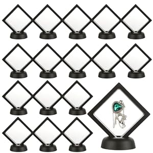 20 Pack 3D Floating Display Case, 2.8 x 2.8 x 0.8 inch Challenge Coin Display Holder Stand, Black Floating Frame, 3D Floating Jewelry Frame for Earrings Rings Coins