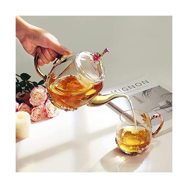   Luka-Tech-35OZ-Enamel-Glass-Flower-Teapot-With-Removable-Loose-Tea-Leaf-Infuser-Tea-MakerGifts-For-WomenMomMothers-DayChristmasBirthdayValentines-Day