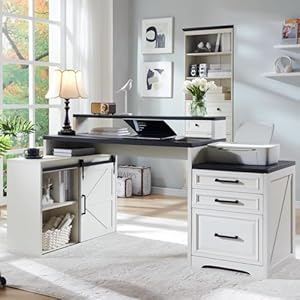 JXQTLINGMU Home Office Desk, Modern Farmhouse Computer Desk with File Cabinet Letter T4 F4 Legal, Study Writing Desk, 67 Inch, Off White JXQTLINGMU Home Office Desk Modern Farmhouse Computer Desk with File Cabinet Letter T4 F4 Legal Study Writing Desk 67 Inch Off White