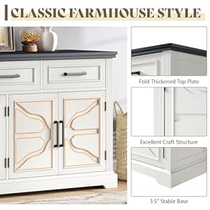 AMERLIFE 63 Large Sideboard Buffet Cabinet with 3 Drawers 32 Tall Farmhouse Accent Cabinet with 4 Doors Adjustable Shelves Coffee Bar Wine Storage Table for Dining Room Living Room BlackWhite