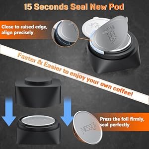   NESSUS-Refill-Kit-for-Reusable-Nespresso-Vertuo-Pods-Lid-Quick-Opener-for-Original-Seal-50PCS-Aluminum-Foil-Lids-Tamp-Press-Refillable-Vertuo-Capsules-Holder-and-Brush