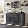 Farmhouse 58 buffet cabinet with storage 34 tall coffee bar cabinet w2 large drawers 4 grooved barn doors wood rustic sideboard buffet cabinet for dinning room kitchen living room grey  urban country home decor