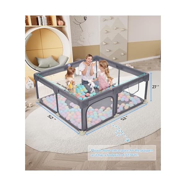   Dripex-Baby-Playpen-5252-Play-Pens-for-Babies-and-Toddlers-Safe-Anti-Fall-Play-Yard-with-Gates-Baby-Fence-with-Breathable-Mesh-Indoor-Outdoor-Kids-Activity-Center-Anchor-Grey