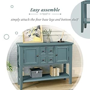 Merax Wood Farmhouse Buffet Table with Storage Shelf 2 Drawers and Cabinets Buffet Coffee Bar Cabinet for Living Room Dinning Room Kitchen Dark Blue