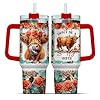   Highland-Cow-Rose-Flower-Leopard-Teal-Black-Cups-Print-Floral-Tumbler-40-Oz-With-Handle-Lid-And-Straw-Insulated-Cup-Teal-Straw-Lid-Cow-Gifts