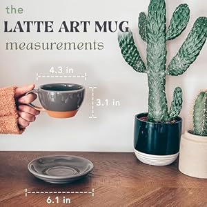 Mora ceramic latte art mug with saucer 105 oz round bottom for perfect pours cafe cups for cappuccino espresso coffee tea etc porcelain set for baristas great gift sesame milk  urban country home decor