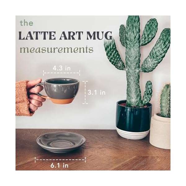 Mora ceramic latte art mug with saucer 105 oz round bottom for perfect pours cafe cups for cappuccino espresso coffee tea etc porcelain set for baristas great gift sesame milk  urban country home decor