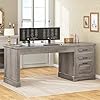 SEDETA Executive Office Desk with 3 Drawers Farmhouse 55 Computer Desk with Storage File Drawers Power Outlet for Home Office Grey