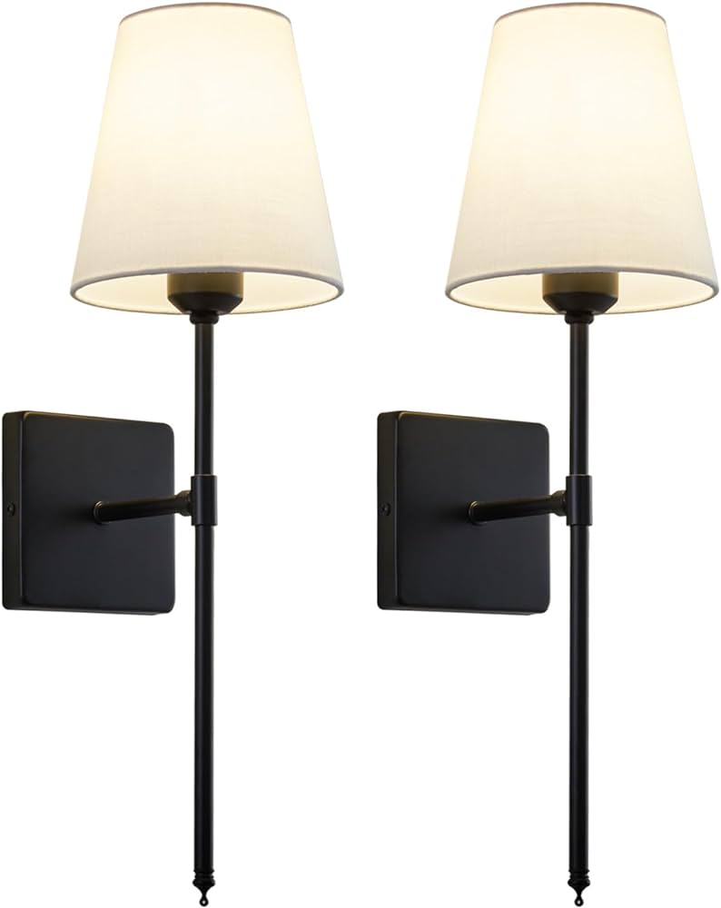 Wall Sconces Sets of 2, Bathroom Vanity Sconces Wall Lighting with White Fabric Shades, Hardwired Retro Industrial Wall Lamps, Wall Lights Suitable for Bedroom Living Room