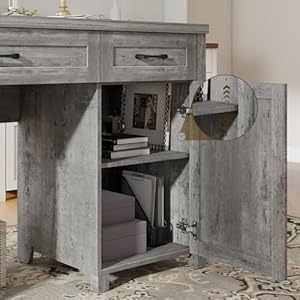 Farmhouse 61 Executive Desk with 5 Drawers Rustic Office Desk Computer Desk with Charging Station File Drawers and Storage Cabinet Wood Workstation for Study and Home OfficeGrey