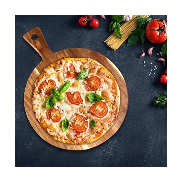 Acacia wood cutting board with handle wooden chopping board round cutting boards for kitchen decor large charcuterie board tray teak meat cheese board bread serving platter butcher block pizza board  urban country home decor