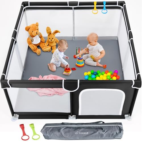 TODALE Baby Playpen for Toddler Large Baby Playard Indoor Outdoor Kids Activity Center with Anti Slip Base Sturdy Safety Play Yard with Soft Breathable Mesh Playpen for BabiesBlack5050