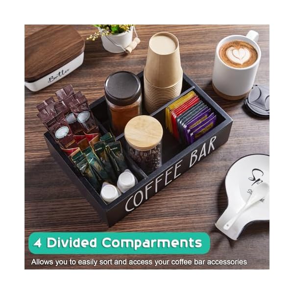   ALEION-Coffee-Station-Organizer-Wood-Countertop-Accessories-Organizer-with-Removable-Dividers-for-Pods-Condiment-Syrup-Tea-Cups-Stirrers-for-Farmhouse-Coffee-Bar-Decor