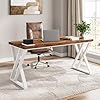 Tribesigns modern walnutwhite 55 heavy duty computer desk study work desk 236d x 551w x 295h z shaped metal legs 330 lbs capacity  urban country home decor