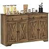 HOMCOM Sideboard Buffet Cabinet with Storage 48 Kitchen Storage Cabinet with 2 Drawers and 4 Barn Doors Farmhouse Coffee Bar Cabinet with Adjustable Shelves Light Brown