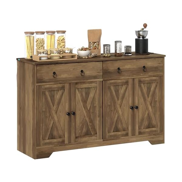   HOMCOM-Sideboard-Buffet-Cabinet-with-Storage-48-Kitchen-Storage-Cabinet-with-2-Drawers-and-4-Barn-Doors-Farmhouse-Coffee-Bar-Cabinet-with-Adjustable-Shelves-Light-Brown