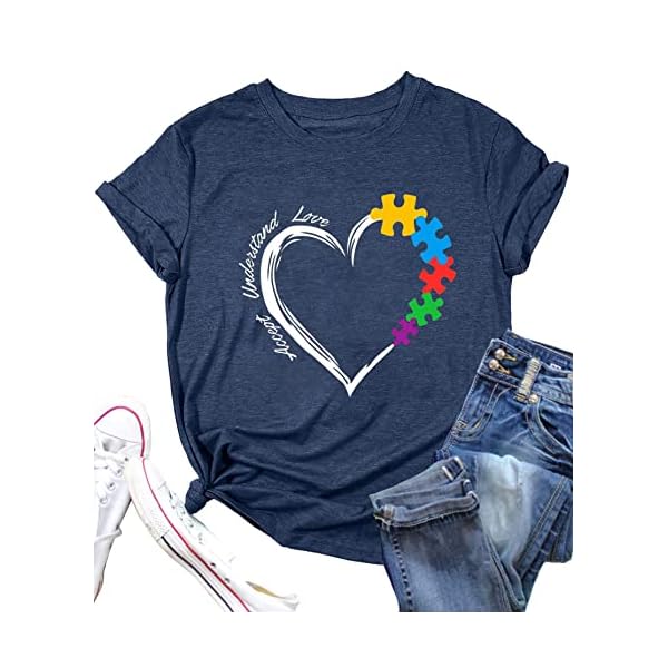 Be Kind Shirts for Women Autism Awareness T Shirts Autism Support Love Shirt Casual Graphic Tees Gifts