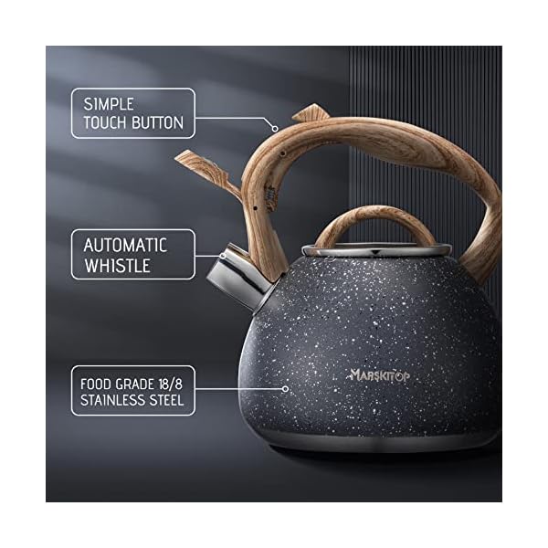   MARSKITOP-Tea-Kettle-Stovetop-Whistling-Tea-Pot-for-Stove-Top-Stainless-Steel-Tea-Kettle-Teapot-with-Wooden-Pattern-Handle-26-Quart-Gray