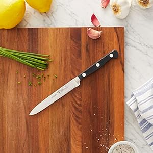 ZWILLING HENCKELS Classic Razor Sharp 5 inch Serrated Utility Knife Tomato Knife German Engineered Informed by 100 Years of Mastery BlackStainless Steel