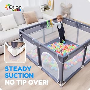 Orian baby playpen 50×50 large playpen for babies and toddlers oxford fabric indoor outdoor play pen 10 colorful balls 4 pull up rings carry bag  urban country home decor