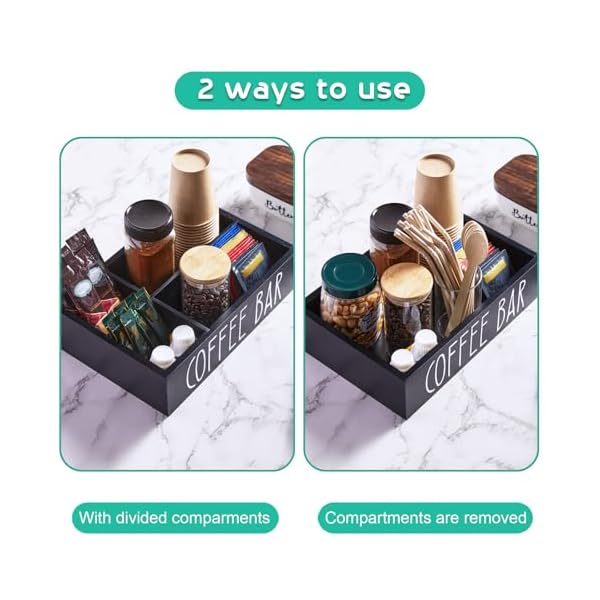   ALEION-Coffee-Station-Organizer-Wood-Countertop-Accessories-Organizer-with-Removable-Dividers-for-Pods-Condiment-Syrup-Tea-Cups-Stirrers-for-Farmhouse-Coffee-Bar-Decor
