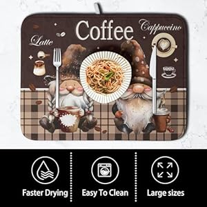   Coffee-Gnomes-Kitchen-Dish-Drying-Mat-for-Dishes-16x18-InchCoffee-Maker-Mats-for-TabletopBrown-Buffalo-Plaid-Mocha-Coffee-Cup-Dishes-Drainer-Mats-Super-Absorbent-Dish-Rack-Pad-for-Bar-Sinks-Counter